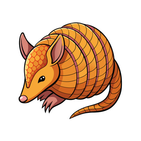 Cartoon Armadillo Illustration with Detailed Shell and Soft Color Palette on Whiteのイラスト素材