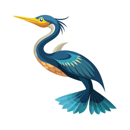Stylized illustration of a blue heron with a long yellow beak isolatedのイラスト素材
