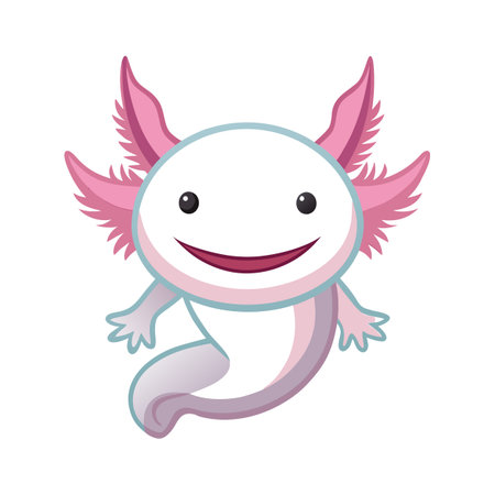Cartoon Axolotl with Pink Gills and a Smiling Face on White Backgroundのイラスト素材