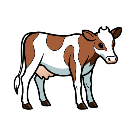 Cartoon illustration of a brown and white cow standing isolated on whiteのイラスト素材