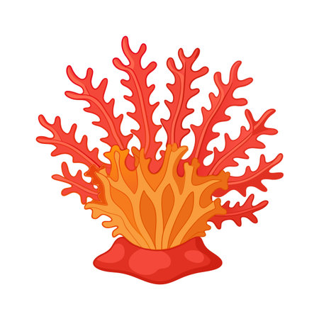 Cartoon illustration of vibrant orange and red coral reef on white backgroundのイラスト素材