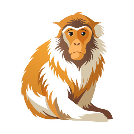 Stylized Monkey Illustration Seated with Neutral Expression on a White Backgroundのイラスト素材