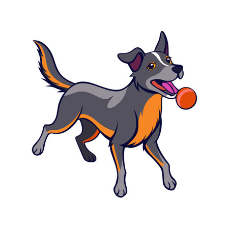Playful Cartoon Dog Running with Ball: A fun and vibrant pet illustrationのイラスト素材