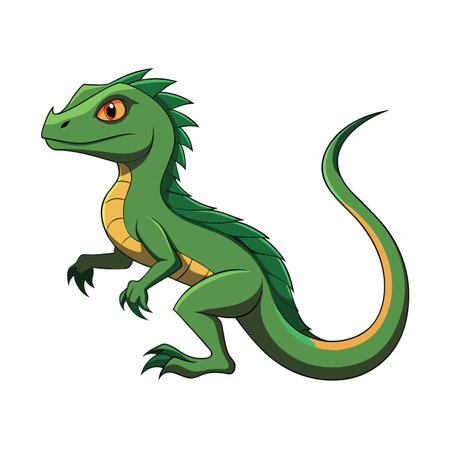 Cartoon green lizard standing on two legs with an arched tailのイラスト素材