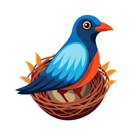 Blue bird nesting illustration, symbol of spring and new beginnings concept artのイラスト素材