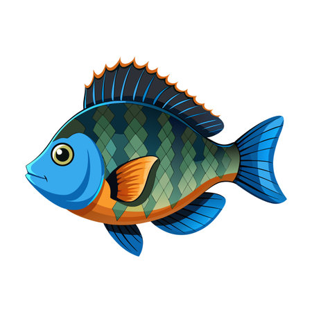 Cartoon tropical fish with blue and orange scales swimming in oceanのイラスト素材