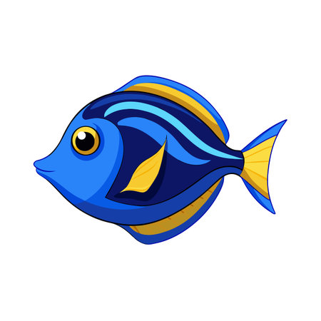 Cartoon Illustration of a Cute Blue Tang Fish on a White Backgroundのイラスト素材