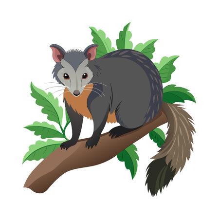 Illustration of a Bear Cuscus on a Branch with Green Leaves Backgroundのイラスト素材
