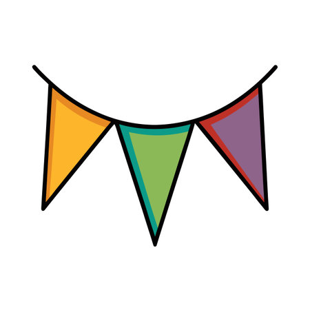 Colorful triangular bunting garland hanging on a string for festive decoration elementのイラスト素材
