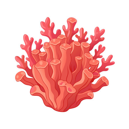 Vibrant Red Coral Illustration on White Background in a Flat Cartoon Styleのイラスト素材