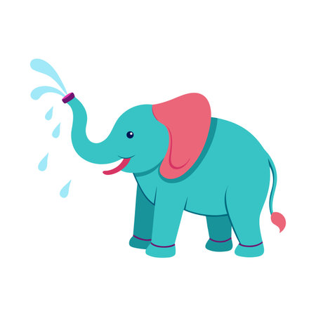 Cartoon Elephant Watering with Hose, Fun and Playful Animal Illustrationのイラスト素材