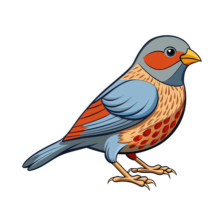 Cartoon bird illustration with detailed feathers isolated on white background, profile viewのイラスト素材