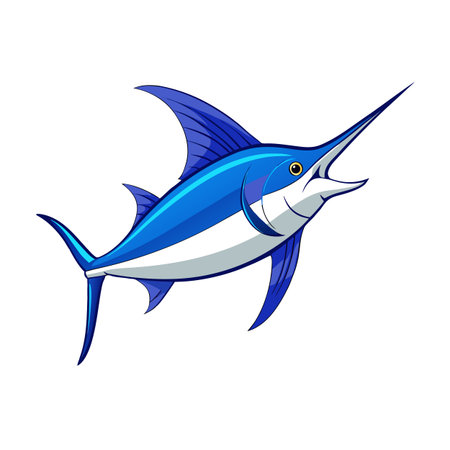 Cartoon blue marlin with bold outlines in side view, on white backgroundのイラスト素材