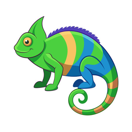 Cartoon Chameleon Illustration with Vibrant Colors and Playful Design for Childrenのイラスト素材