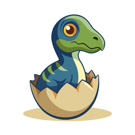Cute cartoon baby dinosaur hatching from an egg, vector illustrationのイラスト素材