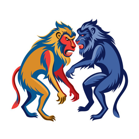 Confrontation of the Apes: Two stylized monkeys face off in a bold clashのイラスト素材