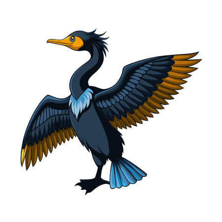 Cartoon Cormorant with Spread Wings Isolated on White Background Illustrationのイラスト素材