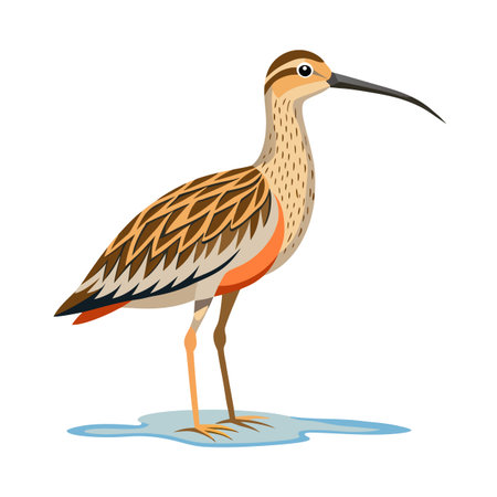 Illustration of a Curlew bird standing in water on a white backgroundのイラスト素材