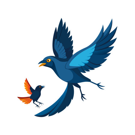 Stylized vector illustration of two birds in flight against a white backgroundのイラスト素材