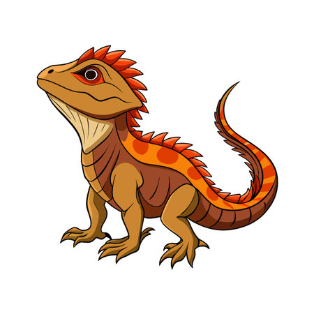 Cartoon orange iguana with spiky back and tail on a white backgroundのイラスト素材