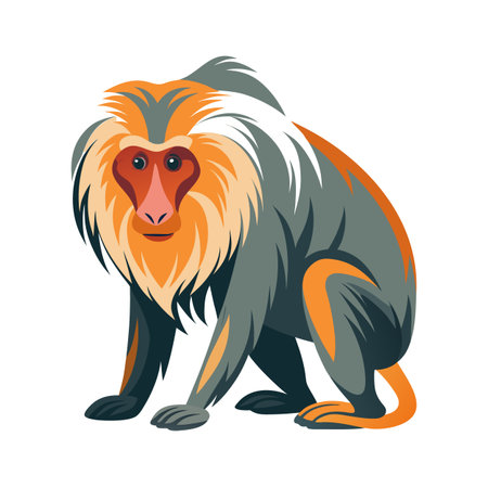 Stylized vector illustration of a Mandrill monkey with vibrant colors and graphic style