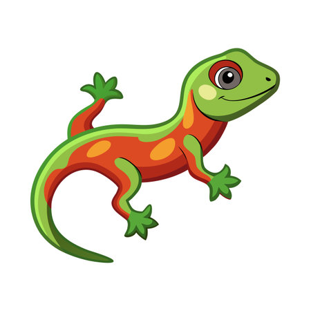Cartoon Gecko Illustration with Green Skin and Orange Markings on White Backgroundのイラスト素材