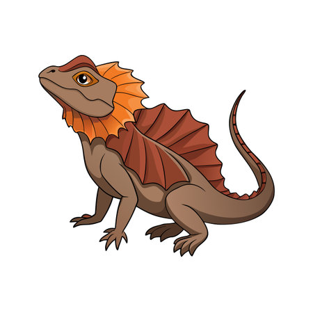Cartoon frilled-neck lizard standing and looking upward on a white backgroundのイラスト素材