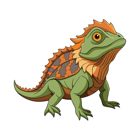 Cartoon Lizard Standing, Detailed Illustration Isolated on White Background, Side Viewのイラスト素材