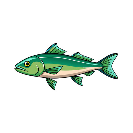 Cartoon style illustration of a green and white striped fish swimmingのイラスト素材