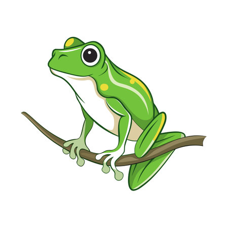 Cartoon tree frog perched upon a twig, illustrated in a vector styleのイラスト素材