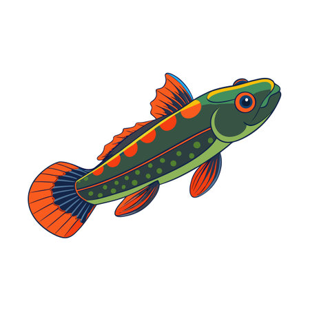 Cartoon snakehead fish swimming upwards with vibrant colors and thick outlines illustrationのイラスト素材