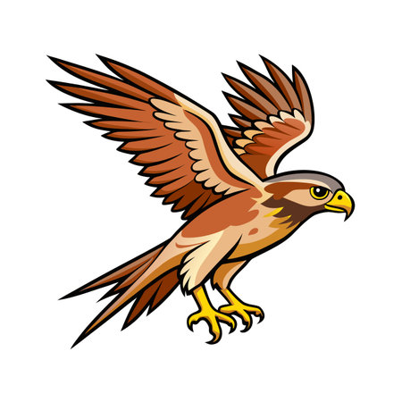 Cartoon illustration of a brown hawk with wings spread, isolated on white backgroundのイラスト素材