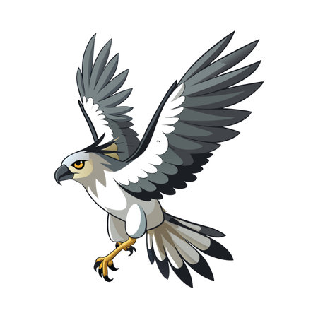 Cartoon style eagle soaring with wings spread against a white backgroundのイラスト素材