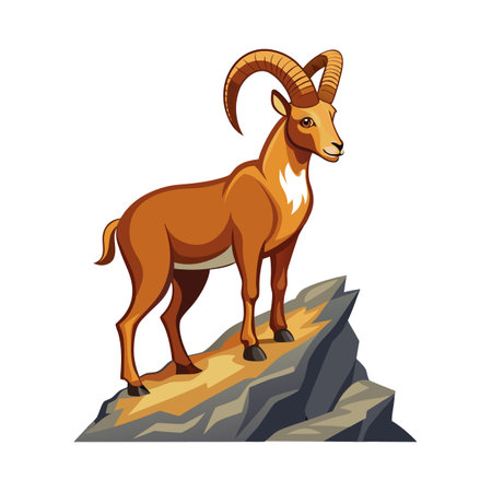 Majestic Ibex Vector Illustration Standing on a Rocky Peak Against White Backgroundのイラスト素材