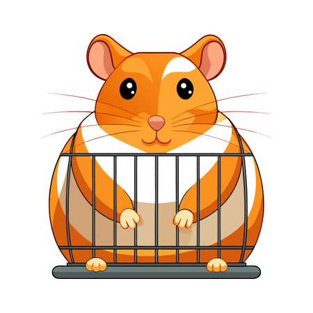 Cute Cartoon Hamster in a Cage Vector Illustration Stock Imageのイラスト素材