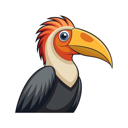 Cartoon-style illustration of a colorful hornbill bird with vibrant feathers and a large beakのイラスト素材