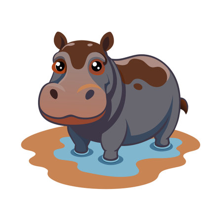 Charming Cartoon Hippo in Water: Whimsical Vector Illustration for Children's Contentのイラスト素材