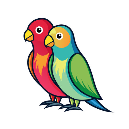 Pair of cartoon lovebirds standing side by side in bright colorsのイラスト素材
