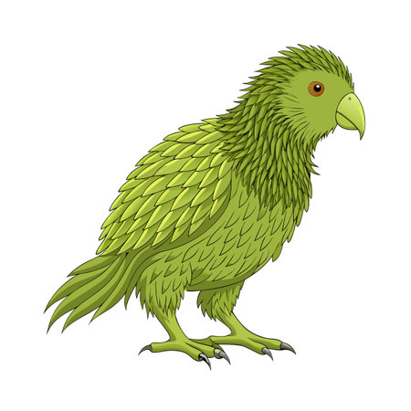 Stylized Green Parrot Illustration with Detailed Feathers on a White Backgroundのイラスト素材
