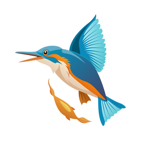 Colorful kingfisher bird illustration with fish, vector design element for printのイラスト素材