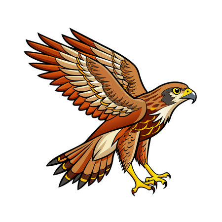 Majestic hawk soaring illustration with detailed feather texture and vibrant color schemeのイラスト素材
