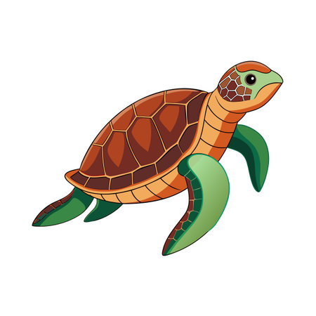 Cartoon Sea Turtle Illustration with Bold Outlines and Simple Shading on White