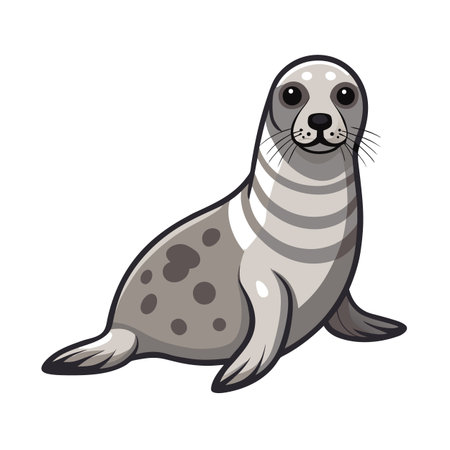 Cartoon illustration of a harbor seal with simple shapes and colorsのイラスト素材