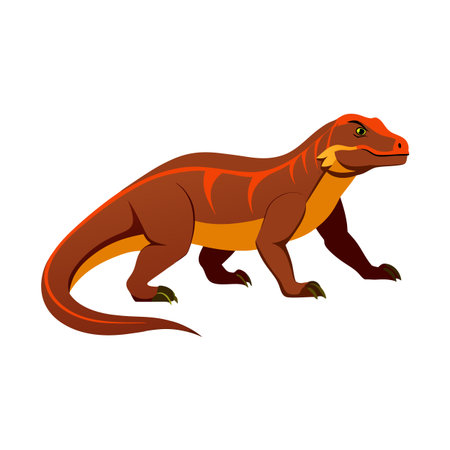 Cartoon Iguanodon Dinosaur Illustration with Striking Orange Markings on White Backgroundのイラスト素材