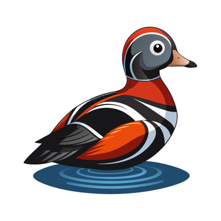 Stylized Wood Duck Illustration Floating Calmly on Water with Ripplesのイラスト素材