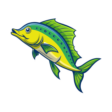 Cartoon Mahi Mahi illustration of a colorful fish isolated on white backgroundのイラスト素材