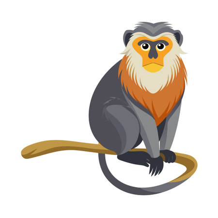 Cartoon image of a Douc Langur sitting on a branch, isolatedのイラスト素材
