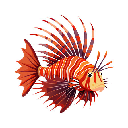 Stylized Lionfish Illustration with Vibrant Colors and Sharp Spines on White Backgroundのイラスト素材