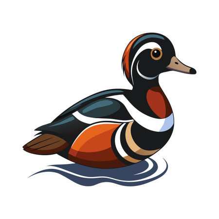 Illustrative wood duck floating in water against a clean white backgroundのイラスト素材