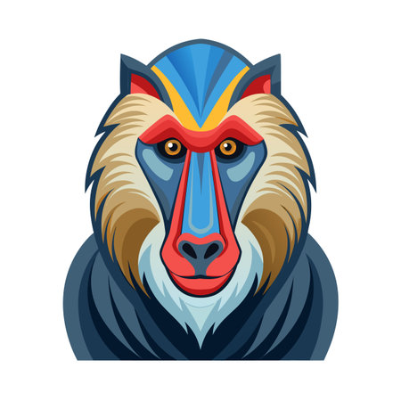 Stylized vector illustration of a colorful Mandrill primate head isolated on whiteのイラスト素材